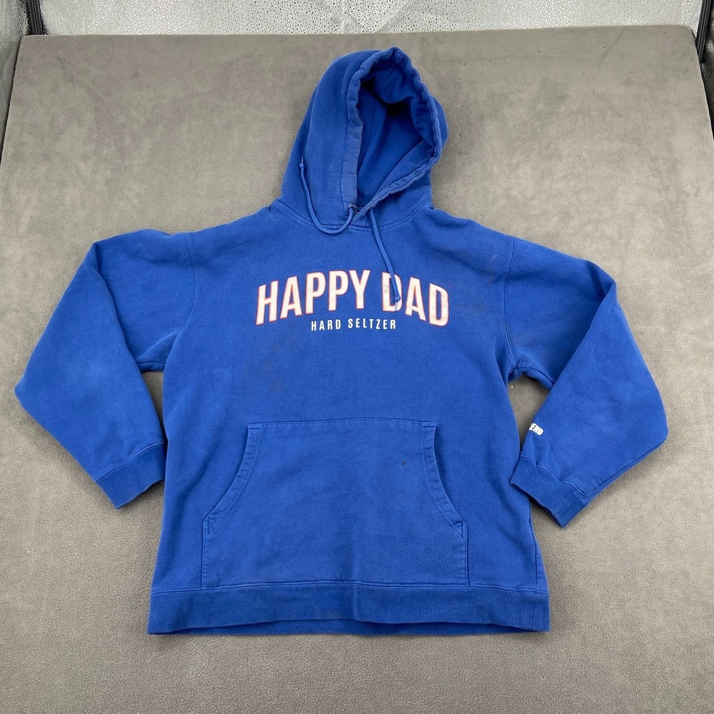 Full Send Happy Dad Hard Seltzer Hoodie Mens Large Blue Cotton Graphic Lined